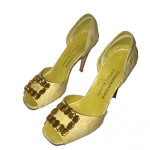 Chares Jourdan yellow croc Embossed Cone  heels Size 6